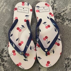 Kate Spade Cherry Patterned Sandals with Navy Straps. New never worn